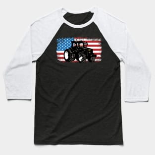 Farm Tractor Patriotic USA Flag Farmer Men Women Baseball T-Shirt